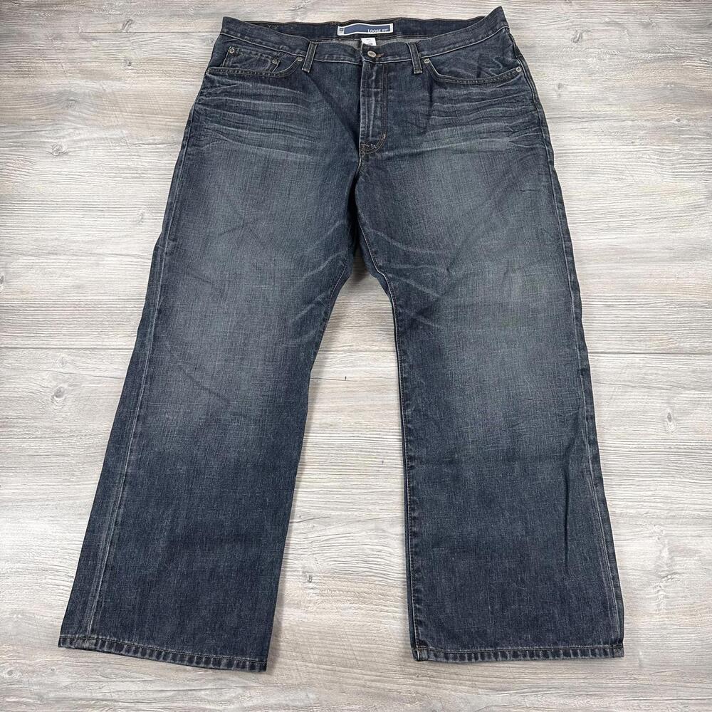 GAP Loose Fit Jeans Mens 38x30 Dark Wash Baggy Wide Leg Street Skate Whiskered